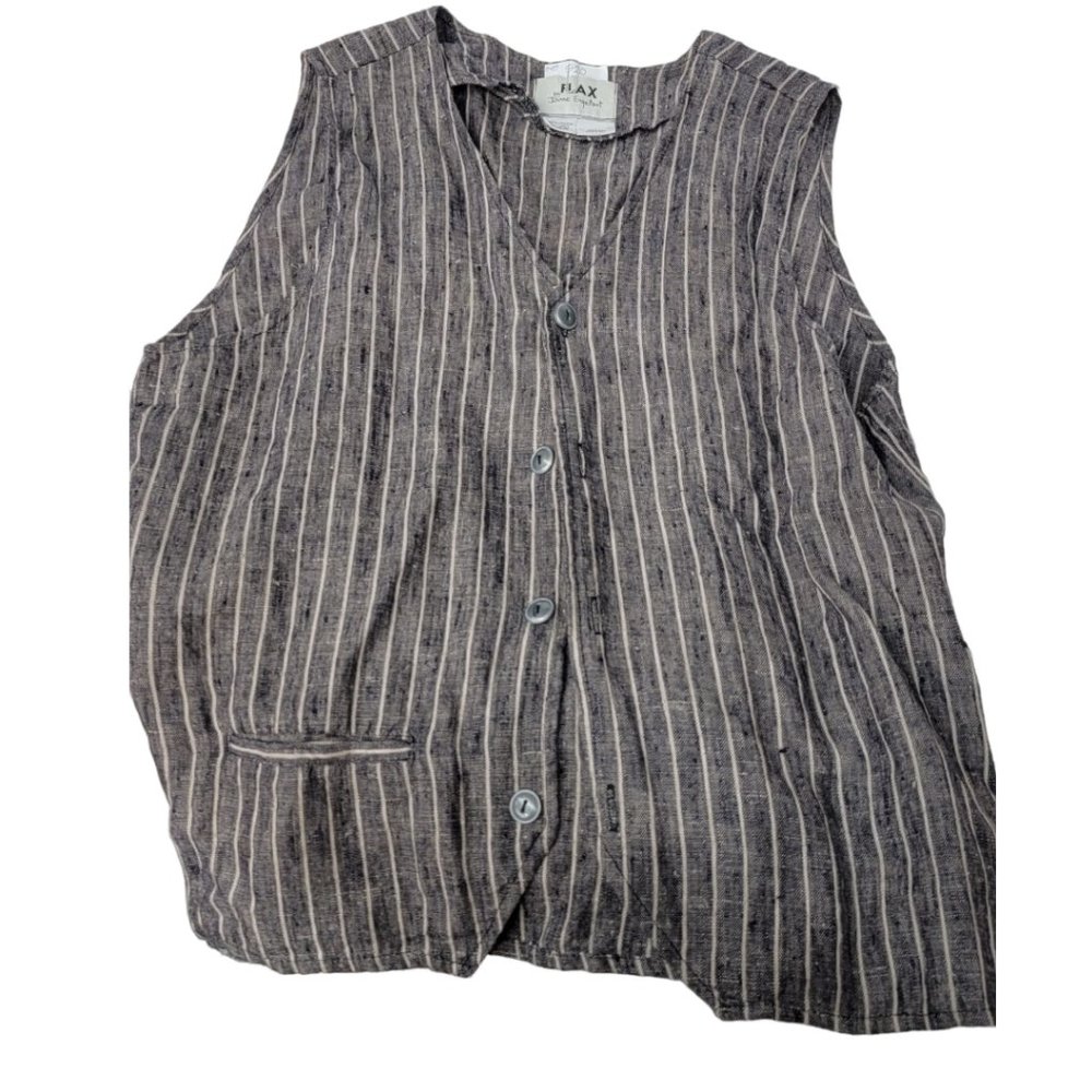FLAX Engelhart Fall 1998 Best Dressed Vest Black Yarn-Dyed Pinstripe Linen